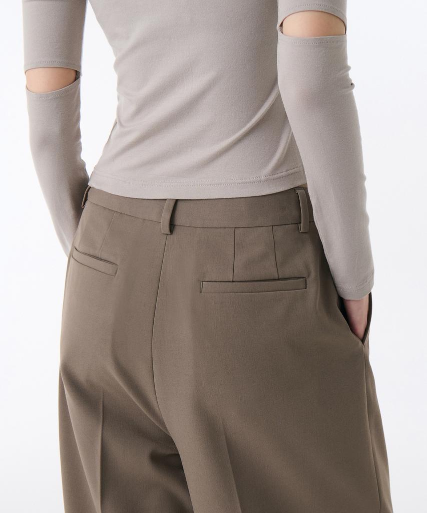 MUSINSA STANDARD WOMAN Women'S Low Waist Deep Tuck Extra Wide Hidden Banding Slacks [Dusty Beige]