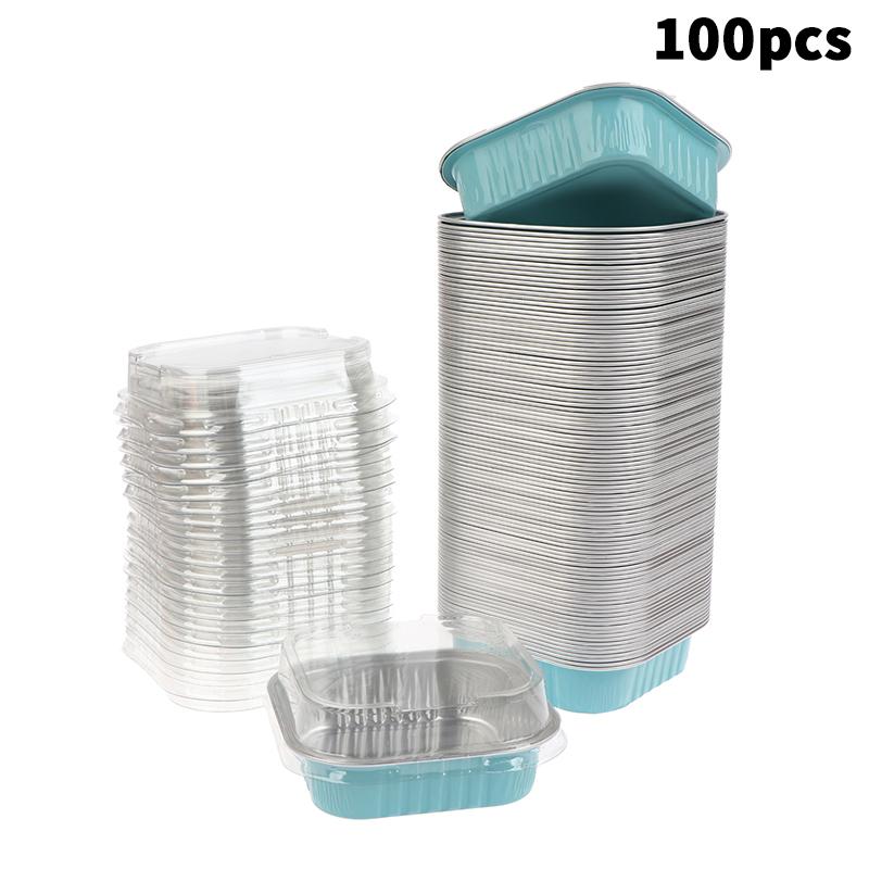 Jednorázové čtvercové hliníkové plechy na pečení s víčky na koláče, muffiny, chléb, nádoby na skladování potravin, 100 ks