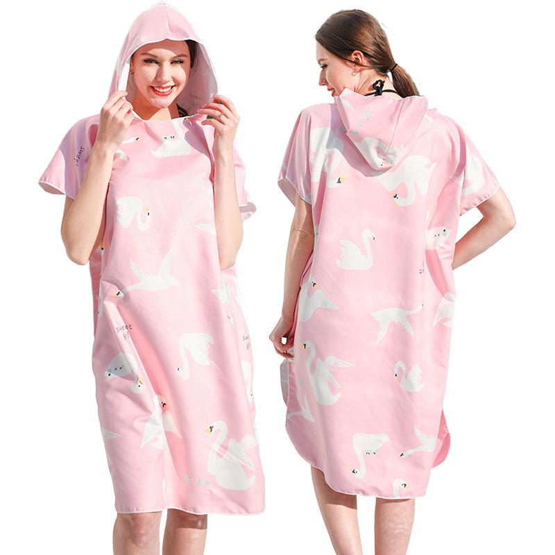2025 Quick-Dry Hooded Swim Poncho with Zipper - Portable Bathrobe and Beach Towel