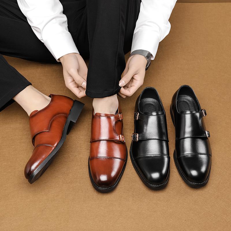 Korean Version Men Casual Shoes Embossed Leather Men Fashion Buckle Loafers Mens Slip-on Board Oxford Shoes Spring Elegant Flats