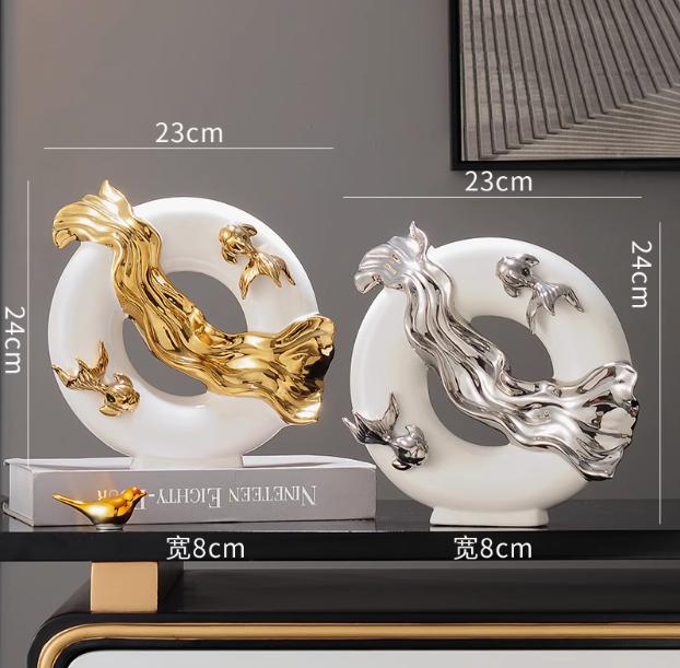 Chinese Koi Fish Attract Wealth Ceramic Accessories Office Cafe Table Sculpture Crafts Home Livingroom Bookshelf Figurines Decor