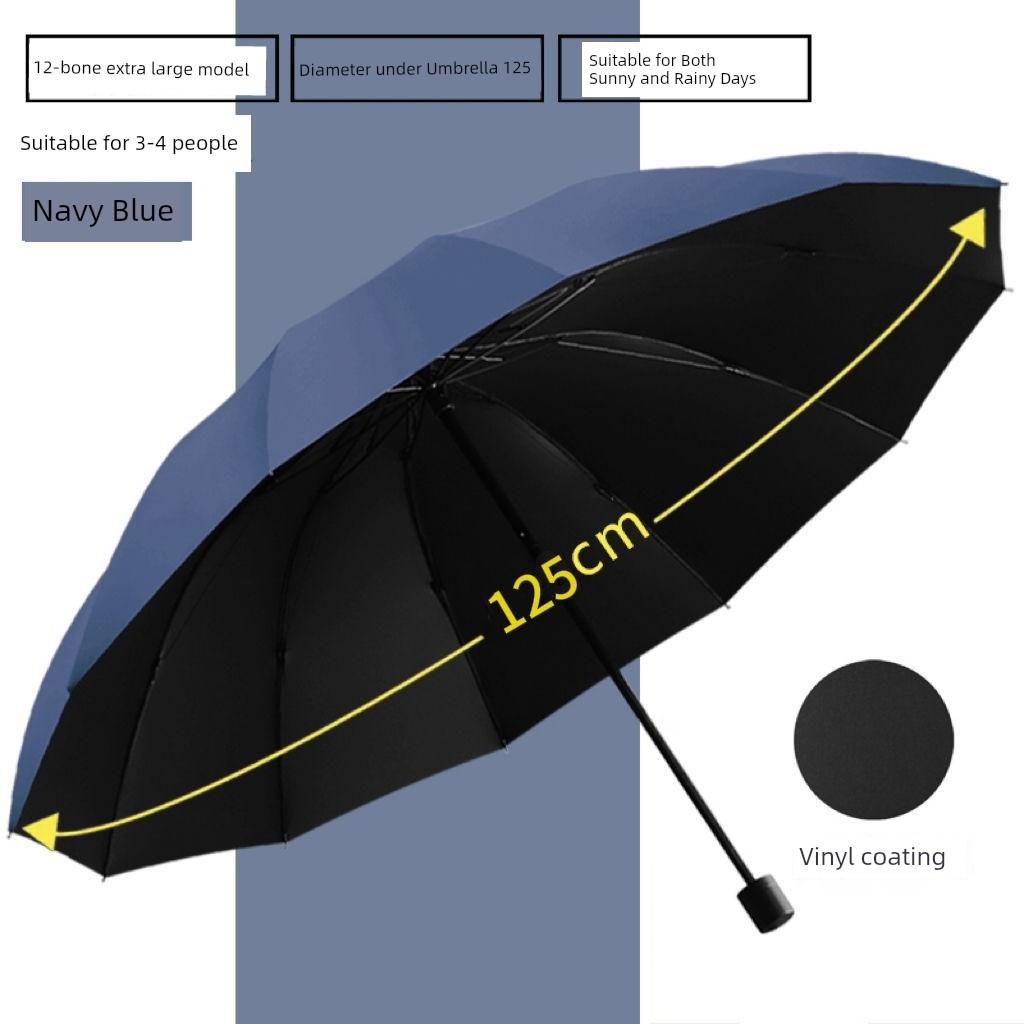 12-Bone Extra-Large Folding Umbrella for Heavy Rain, Enlarged, Thickened, and Reinforced, Dual-Purpose for Sun and Rain, Sun Protection Umbrella