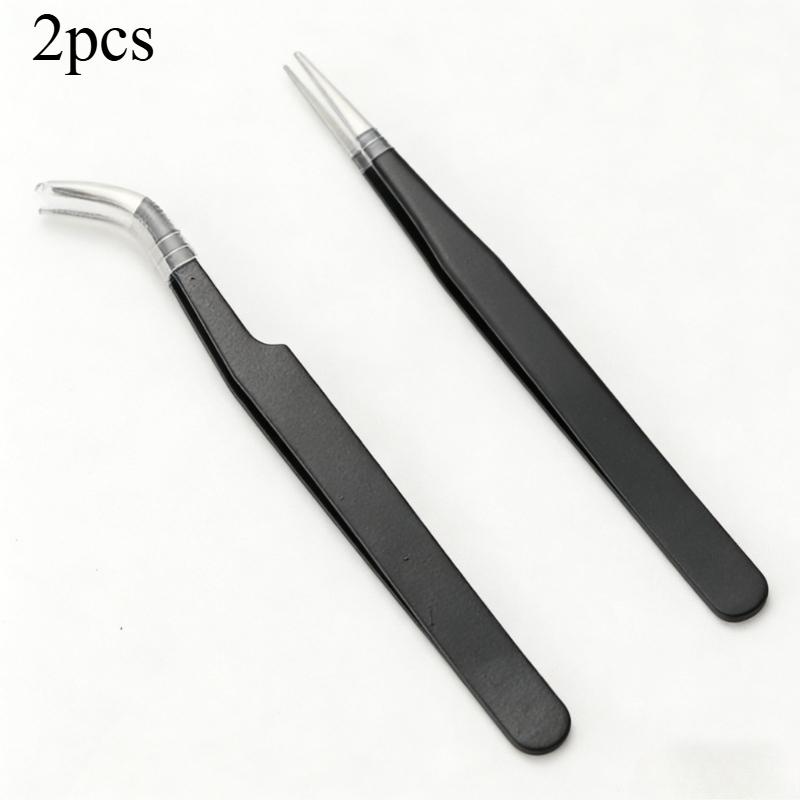 2pcs Stainless Steel Portable Anti-Static Tweezers Colored Tweezer Set Eyelash Extension Beauty Precision Makeup Repair Tools