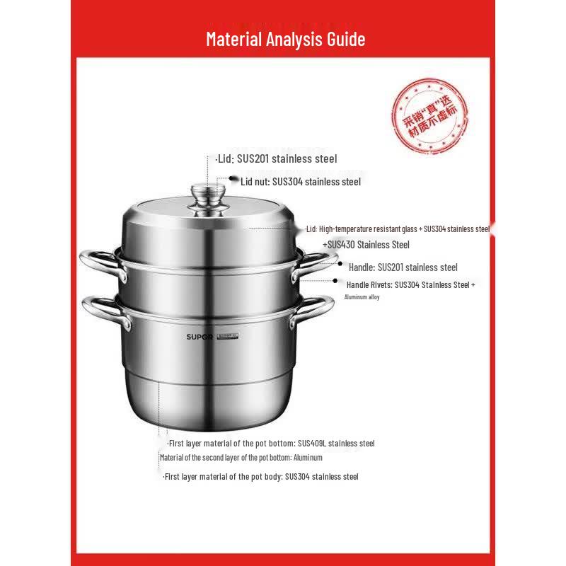 SUPOR 3-Layer Composite Bottom Stainless Steel Steamer