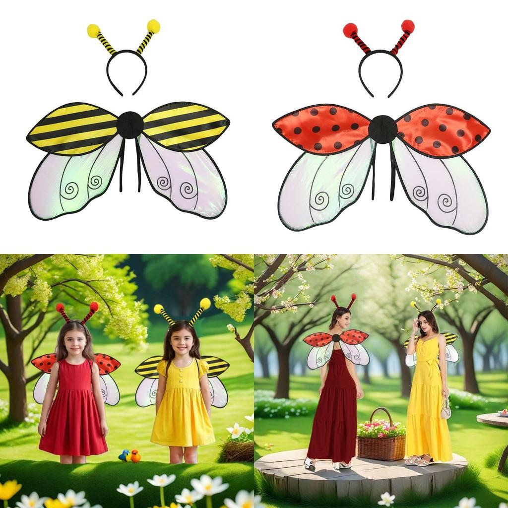 Costume Halloween Wings Headband Red Ladybug Yellow Bee Holiday Party Dress Up