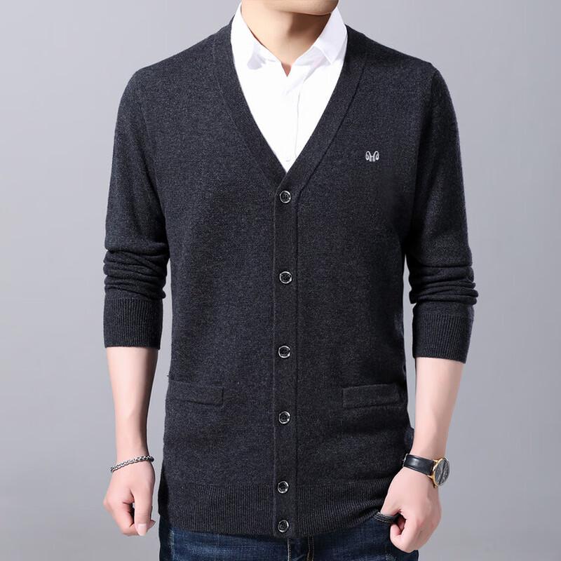 Hengyuanxiang Men's V-Neck Wool Blend Knit Cardigan