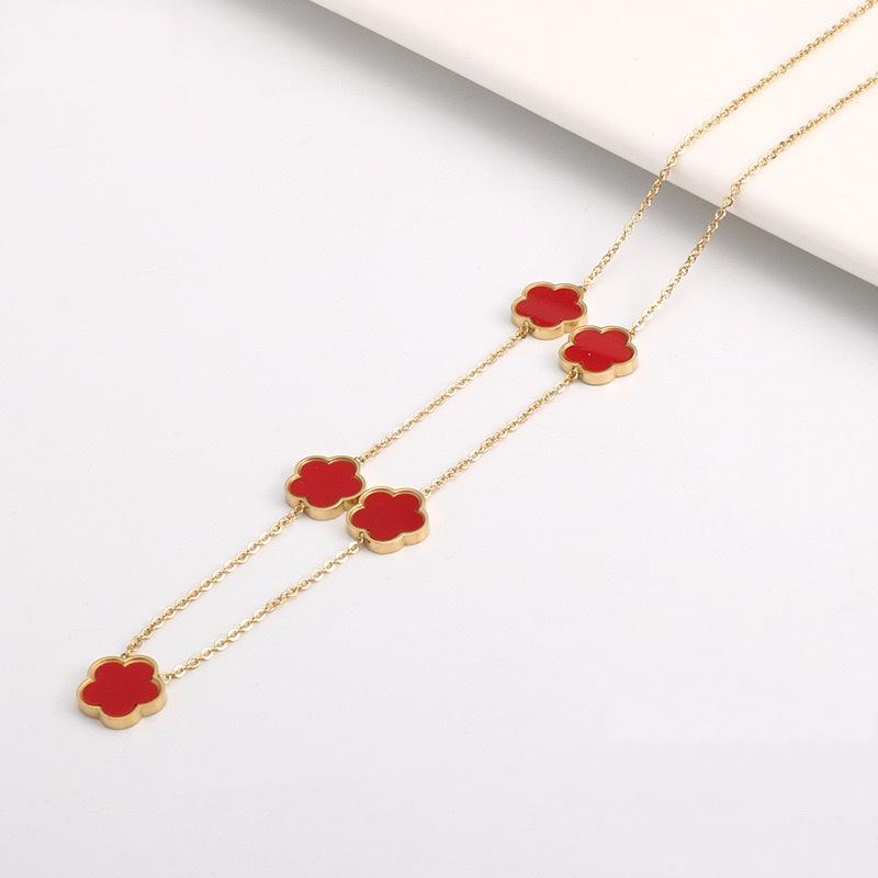 

1 шт. Модное классическое ожерелье-чокер с клевером-четырехлистником и пятью цветками, цепочка для ключицы, цепочка для свитера, подходит для всех случаев красный