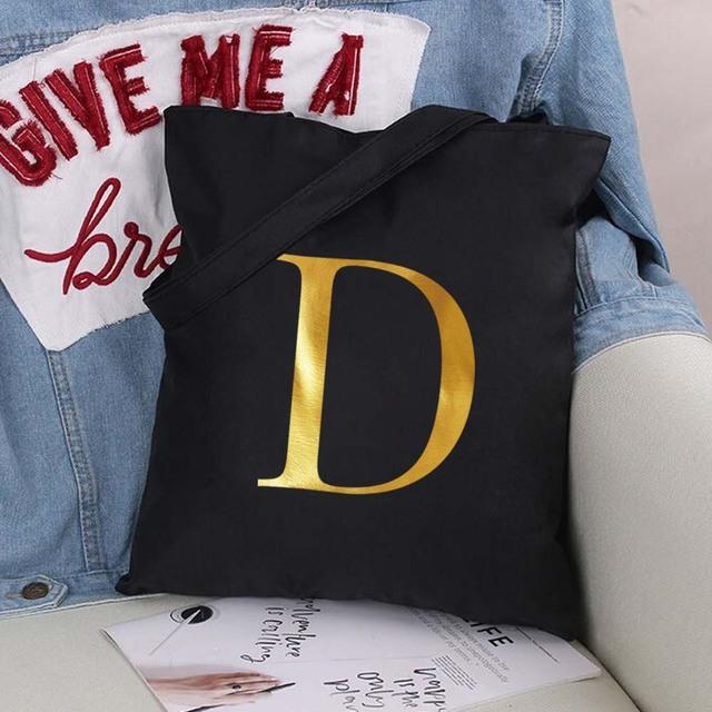 Damen Einkaufstaschen Eco Shopper Klassische Buchstaben Umhängetasche Mode Schwarz Druck Handtasche Canvas Tragetasche Einkaufstasche