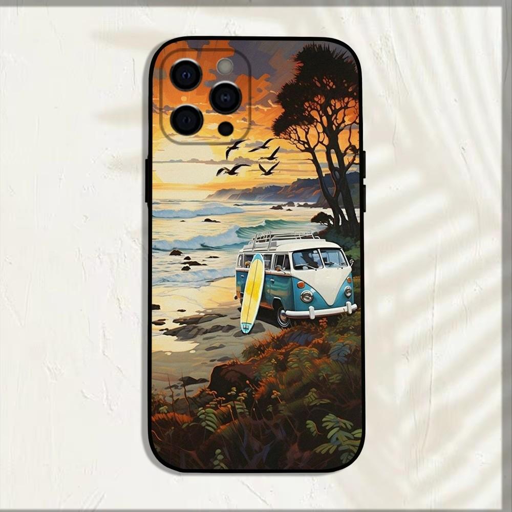 Combi Van Surf Phone Case For iPhone 15,14,13,12,11,Pro,X,XS,Max,XR,Plus,Mini Soft Black Cover