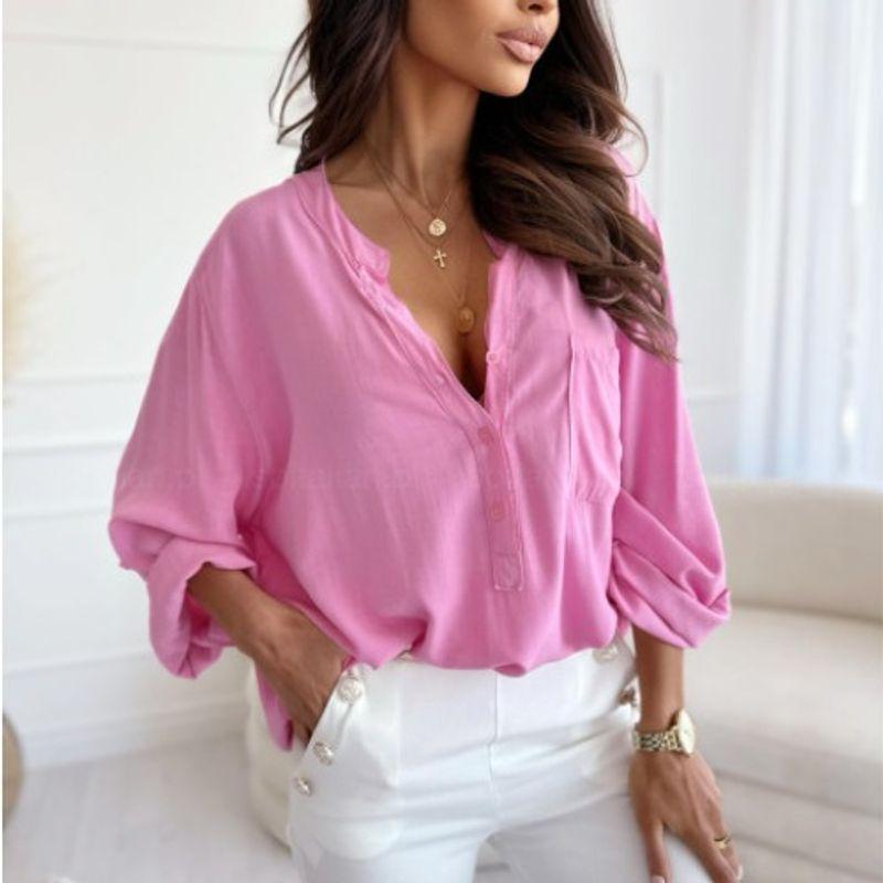 

Весенне-летняя простота Свободная рубашка с полуоткрытым воротником на одной пуговице Pink 2XL