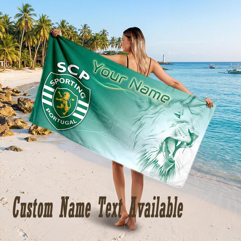 Sporting CP Design Beach Towel Custom Text Large Towel for Beach Vacation