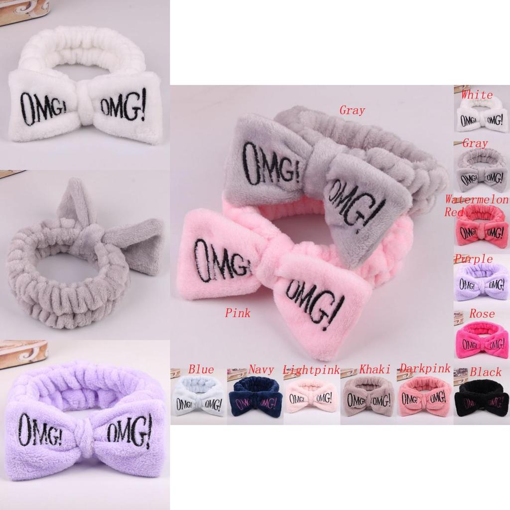 Eye-catching Candy Color Omg Letters Bow Headband Coral Fleece For All-day Comfort