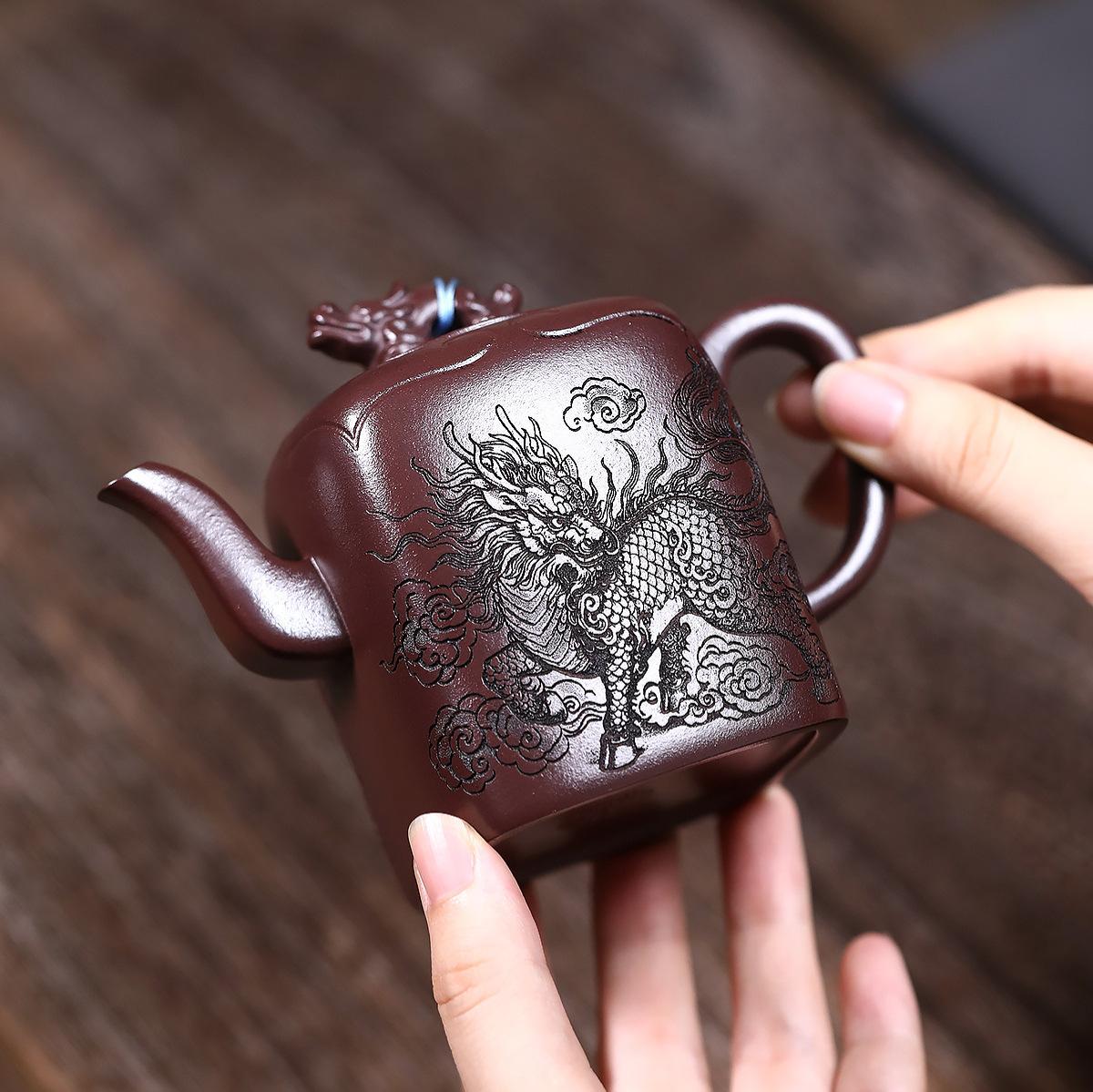 

230ml Handmade Yixing Purple Clay Teapots Handmade Square Pot Raw Ore Purple Mud Kettle With Strainer Zisha Tea Set Teaware Gift