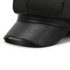 1PC PU Leather Winter Fall Peaked Caps Adjustable Painter Hat New Berets Women Hat Solid Color Beret Octagon Slimming Face