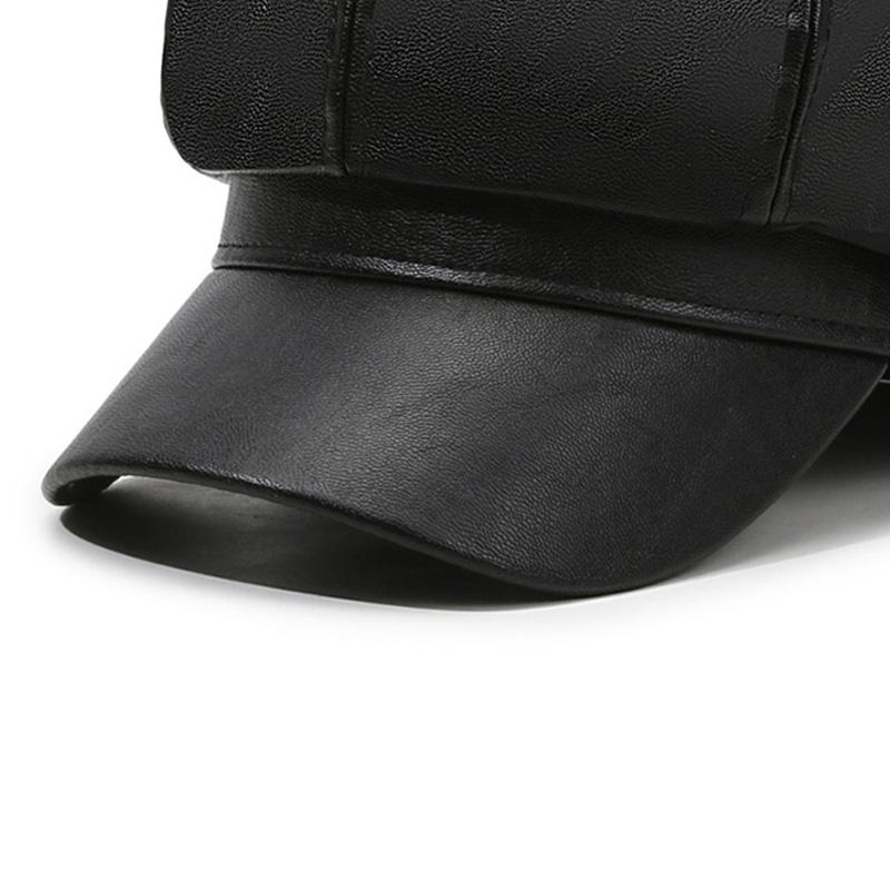 1PC PU Leather Winter Fall Peaked Caps Adjustable Painter Hat New Berets Women Hat Solid Color Beret Octagon Slimming Face
