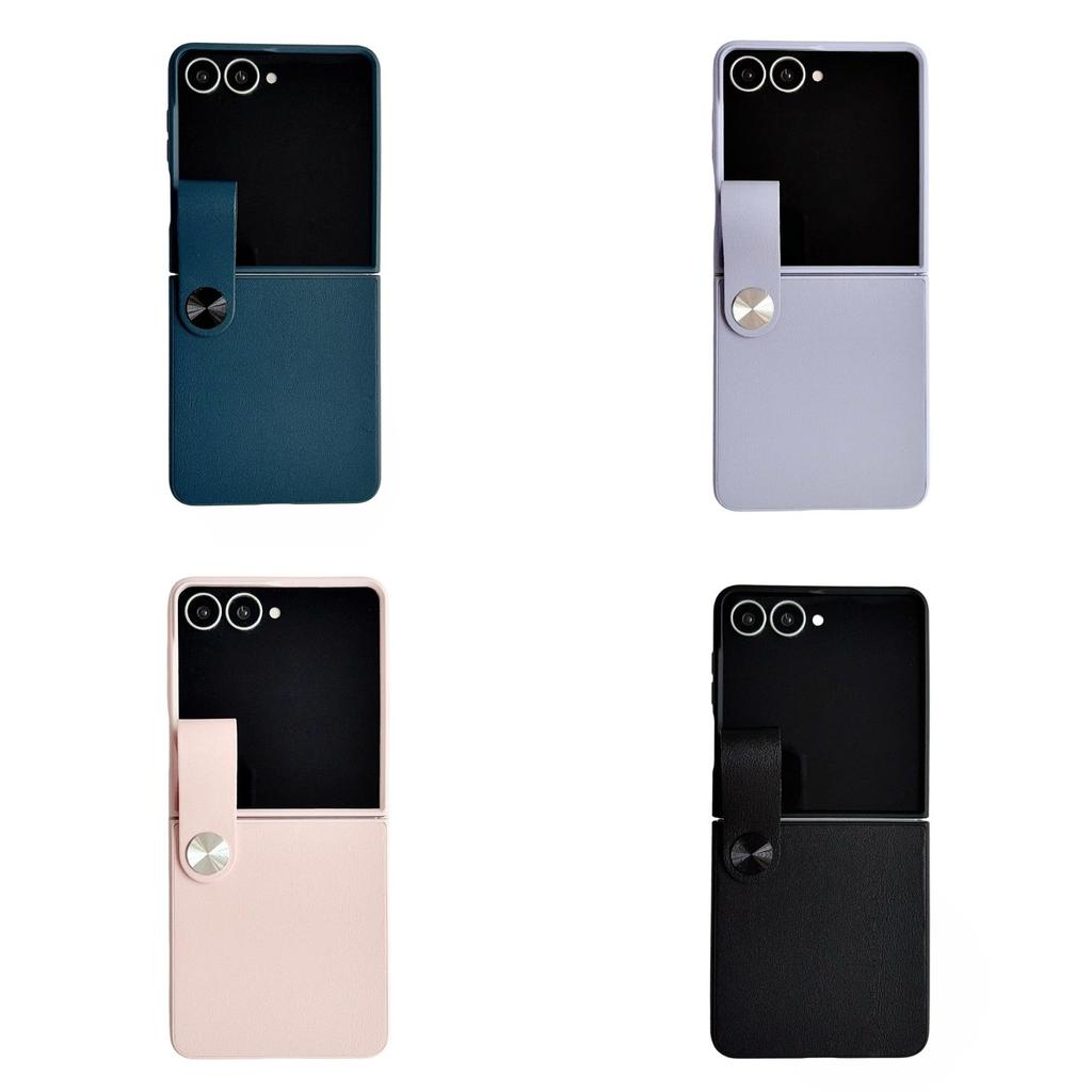 Samsung ZFlip8 Leather Finger Ring Buckle Case, Compatible with ZFlip7/6/5 Foldable Phones