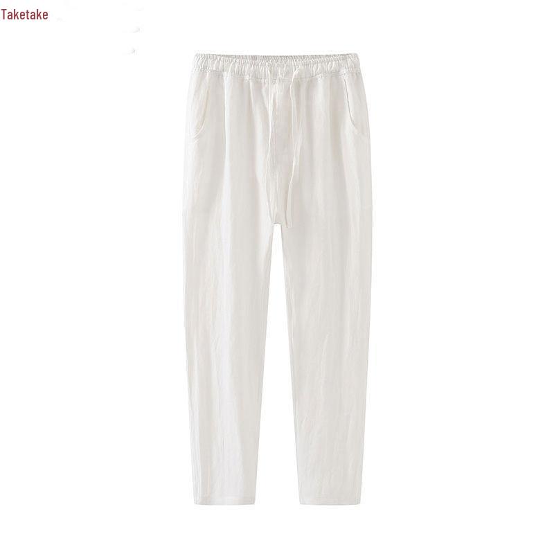 Men's Loose Cotton Linen Summer Pants, Straight Leg, Black