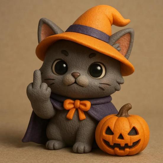 Halloween Cat Figurine Middle Finger Mini Cat Statue Desktop Wizard Hat Cat Ornament for Home Desk Shelf Mantel Party Decoration