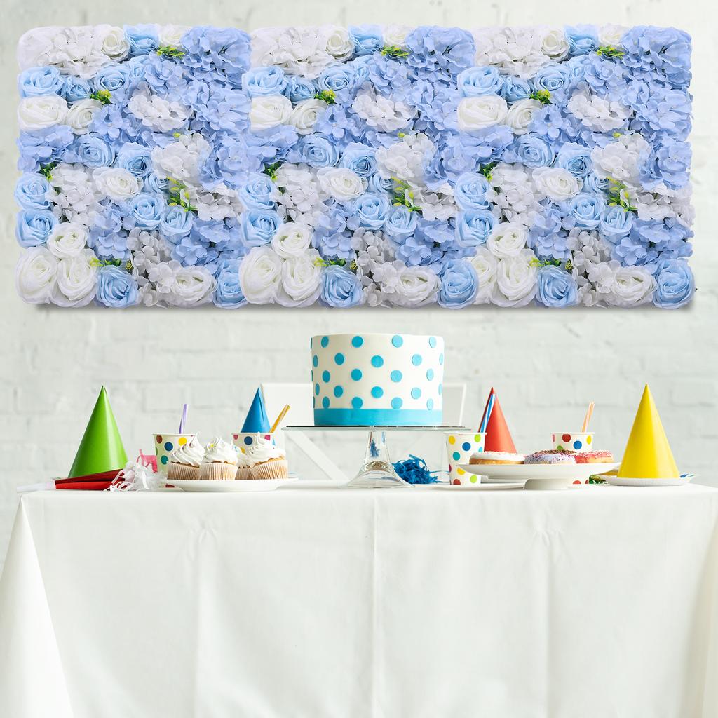 4 Pcs Blue White Artificial Flower Wall Panel Silk Hydrangea Rose Backdrop for Wedding Home Party Decor DIY Photo Background
