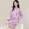 Women's Pure Cotton Long Sleeve Nightgown - Loose, Casual Sleepwear for Spring, Summer & Autumn.