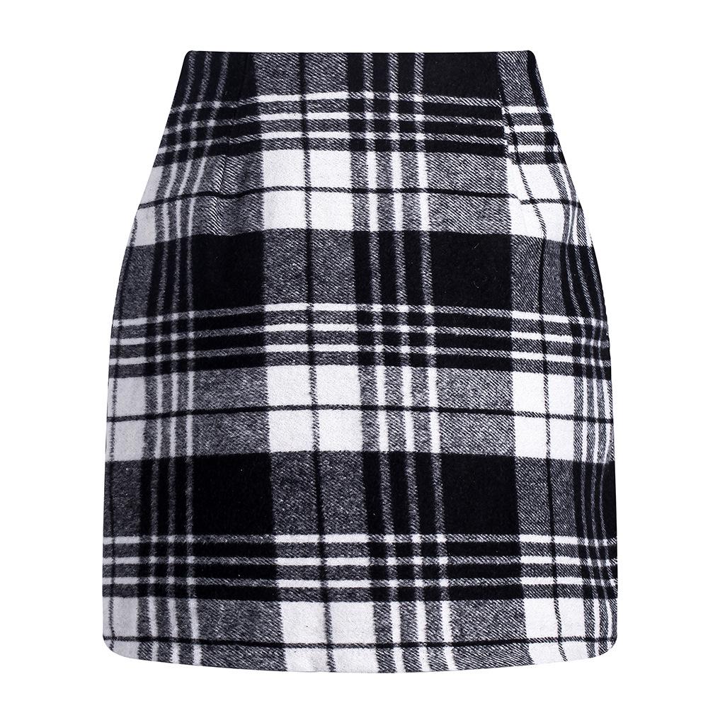Women's High Waist Plaid Wool Pencil Mini Skirt
