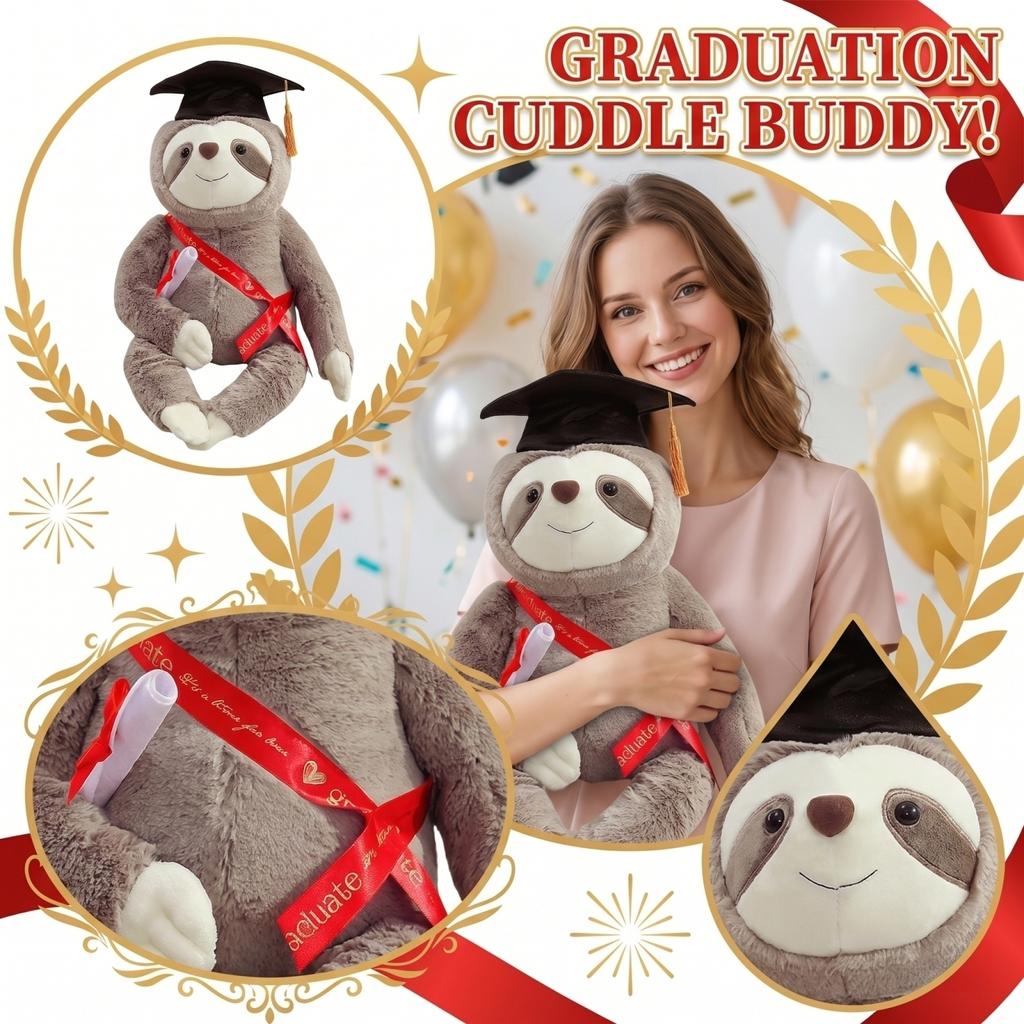 Graduation Plush Sloth Toy Soft Stuffed Animal with Graduation Cap and Sash Holding Diploma for Celebration Gift