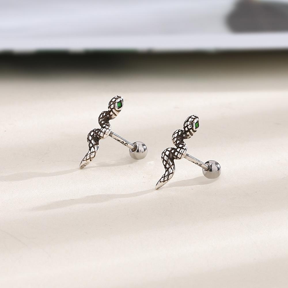 Vintage Serpentine Screwstud Earrings Green Diamond Viper Earrings Vintage Medieval Design Spice Girls Cool Earrings