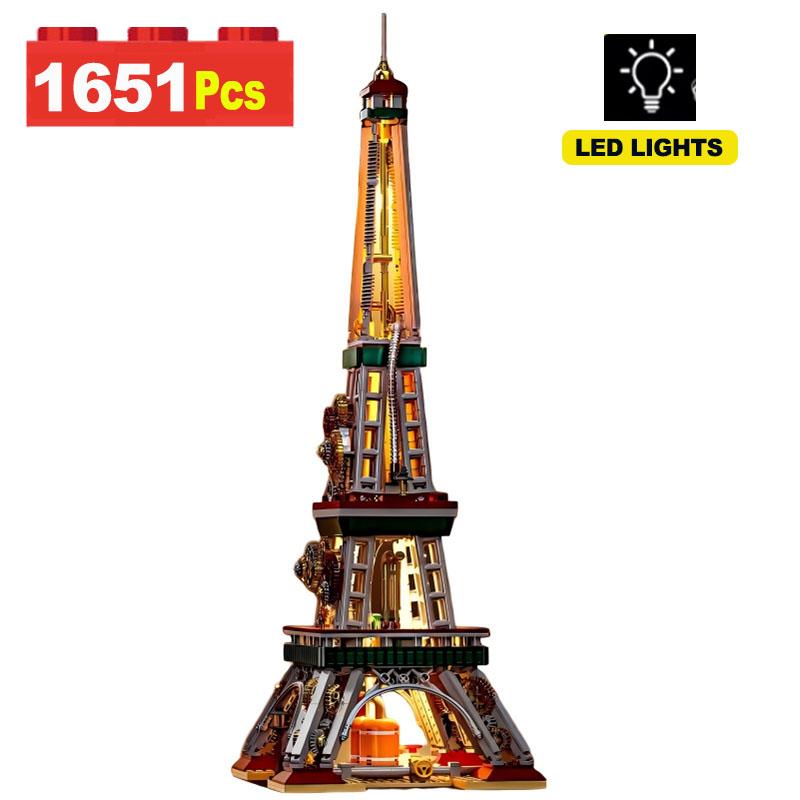 

City Paris Iron Tower Assembling Block My Own Creation Including LED Lighting Famous Paris Architecture Model Brick Kit Adult Children Kids Toysets