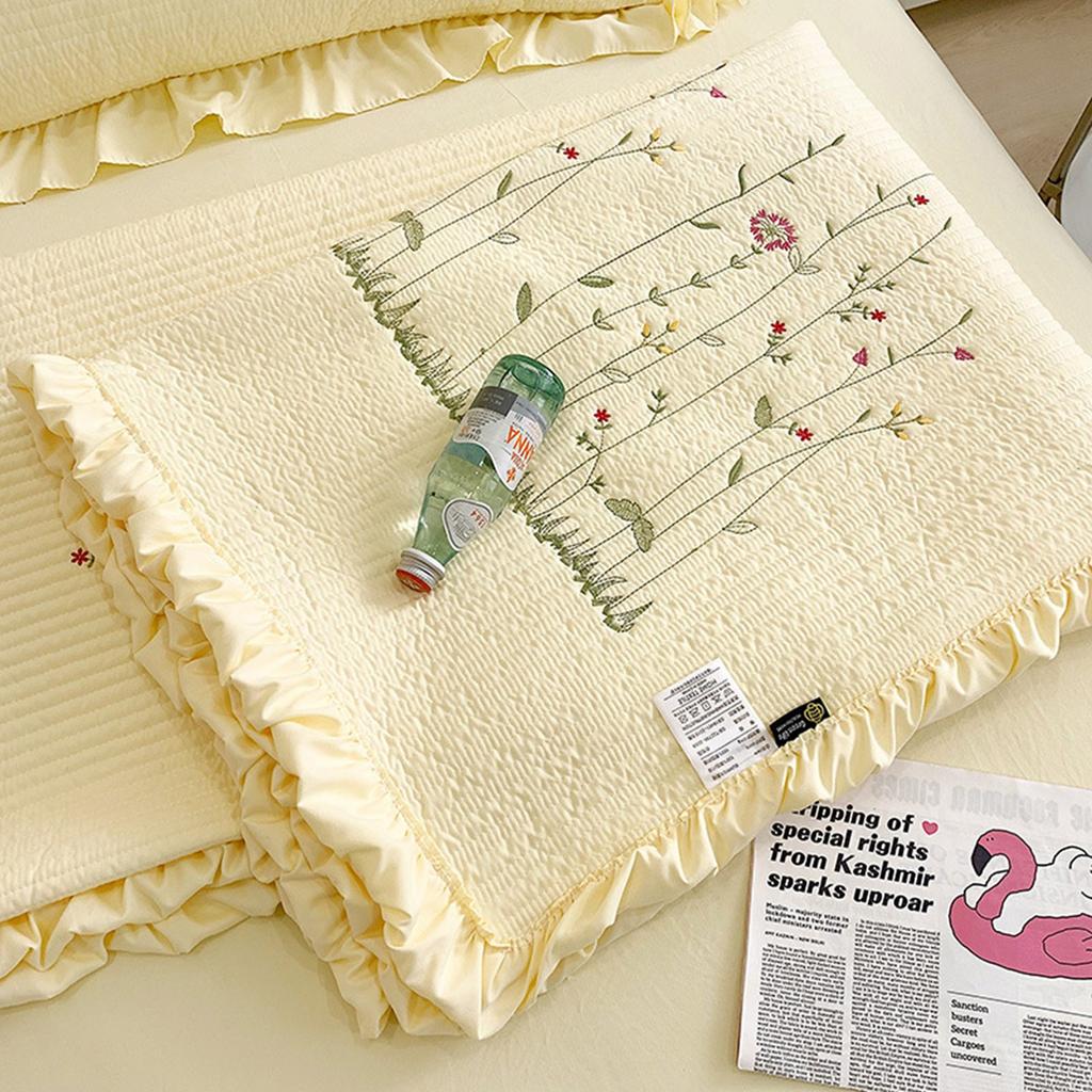 Cotton Pillowcase Pure Color Home Fashion Elegant Tencel Embroidery Pattern Summer Pillow Cover