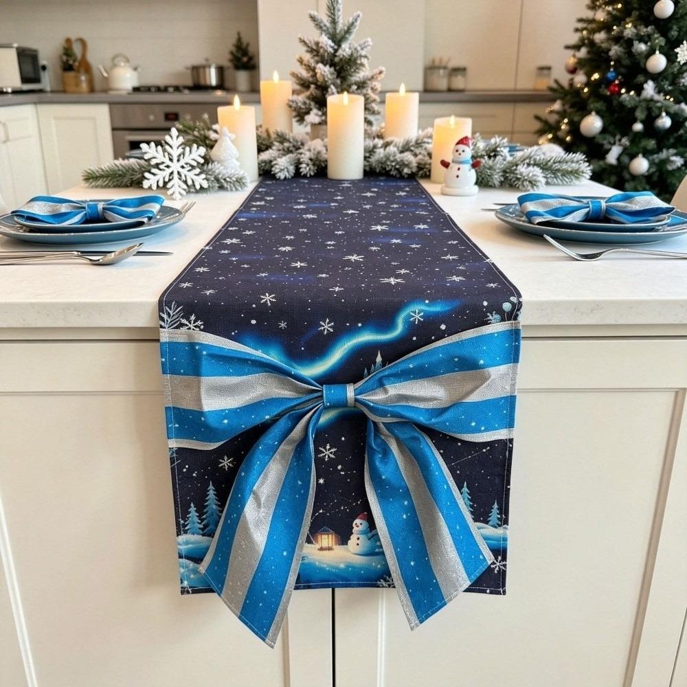 Snowflake Christmas Table Runner Bow Xmas Tablecloth Home Decor Christmas Table Flag New Year