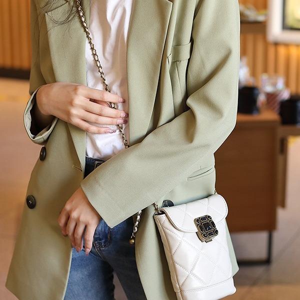 Fashion Leather Chain Mobile Phone Bag Xiaoxiang New Diamond Gem Small Gold Ball Single Shoulder Calfskin Women's Bag