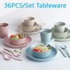 12-36Pcs Dinner Dishes Set Wheat Straw Plates Dinnerware Tableware Eco Friendly Sturdy Lightweight Kitchen Dishes Safe Plate Set
