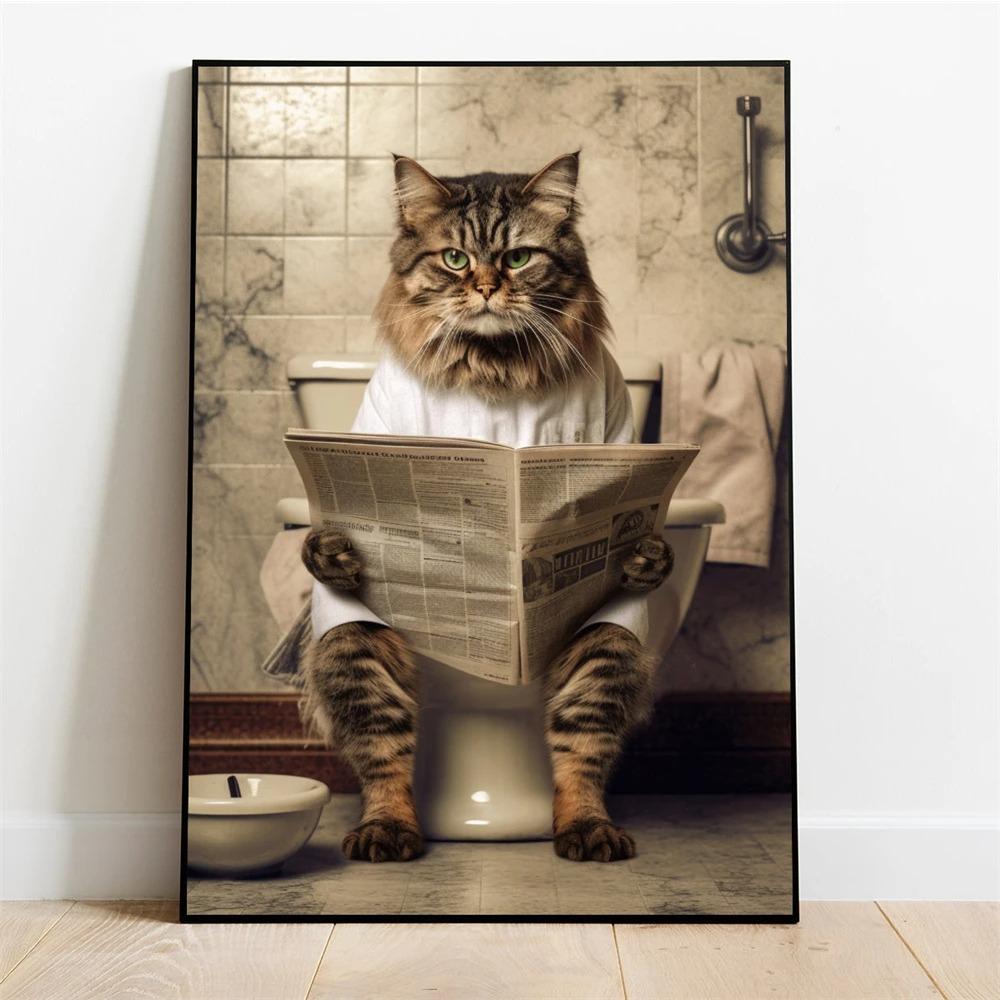 Funny Cat Bathroom Decor Humorous Bathroom Poster Guest Toilet Wall Art Prints Cat Humor Picture Toilet Wall Decor Bathroom Art
