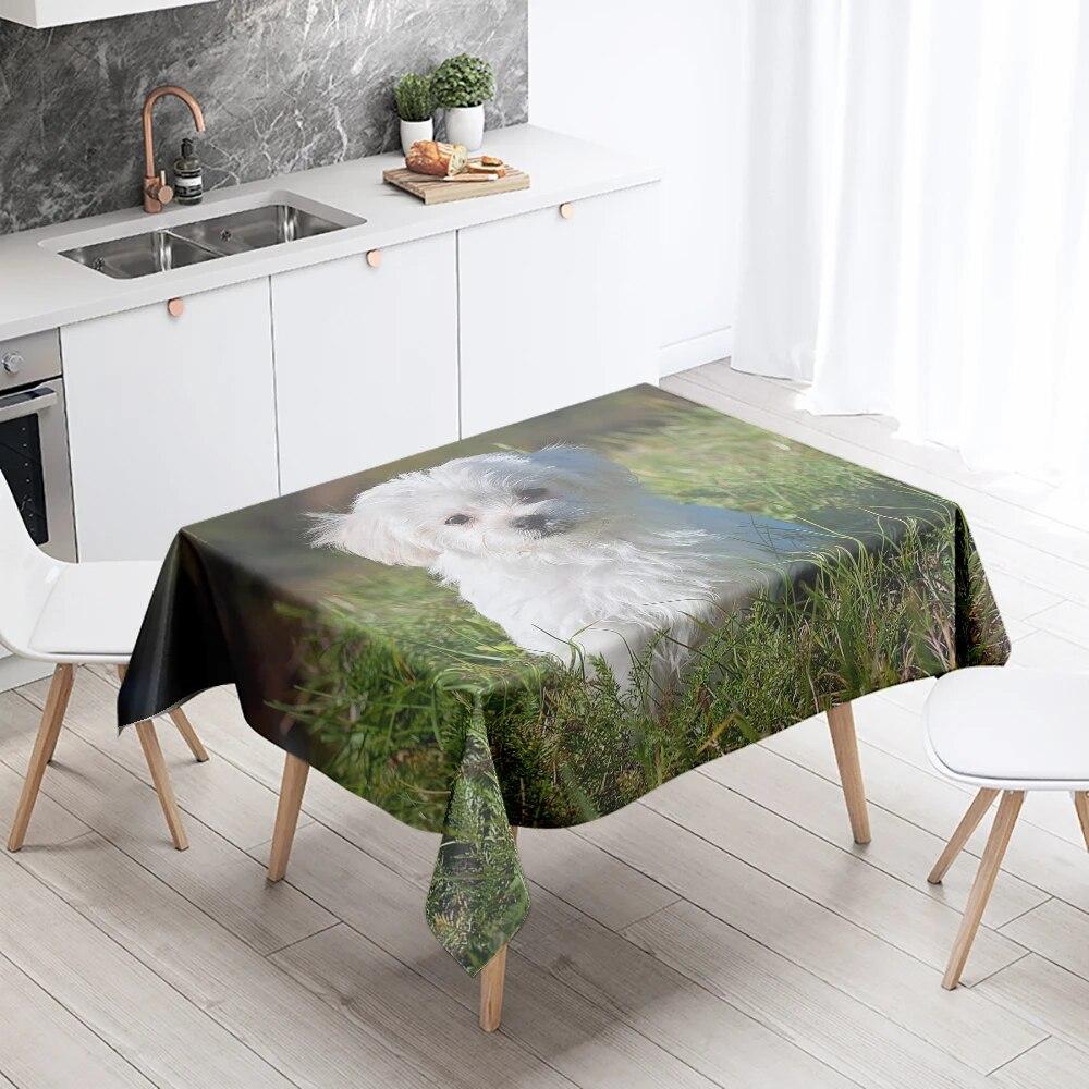 Cute Puppy Tablecloth Camping Party  Anti-Stain Waterproof Rectangular Kitchen Table Home Decor