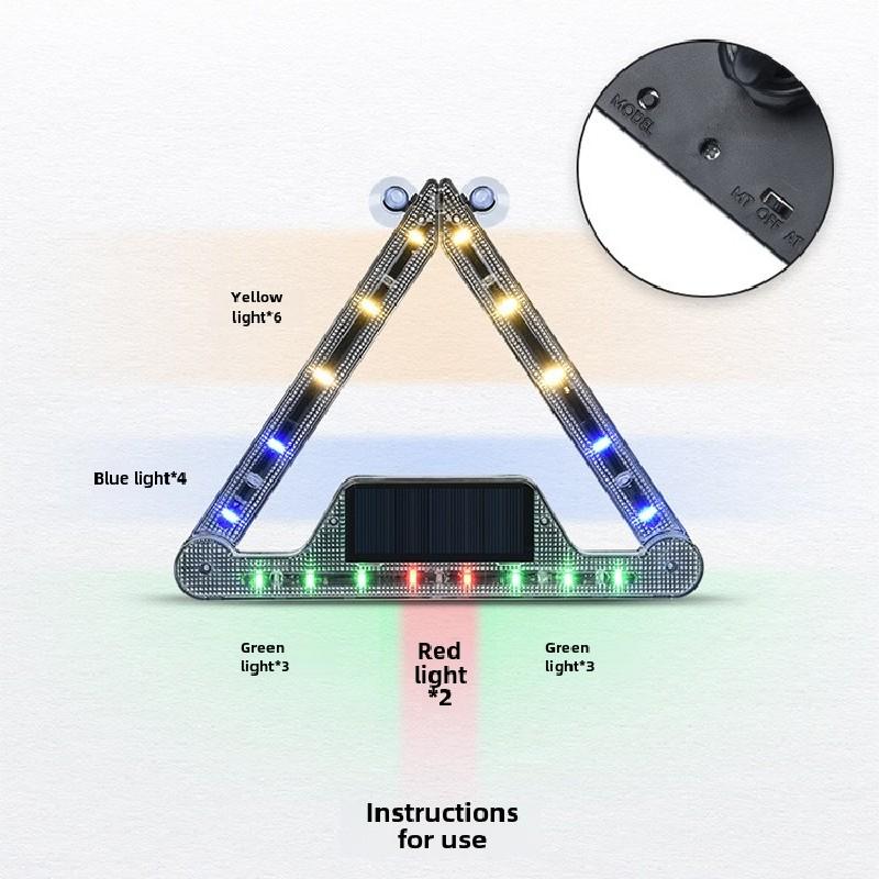 Solar Car Visor Strobe Flashing Lamp Interior Windshield LED Decoration Lamp Triangle Frame Emergency Parking Signal Strobe Lamp