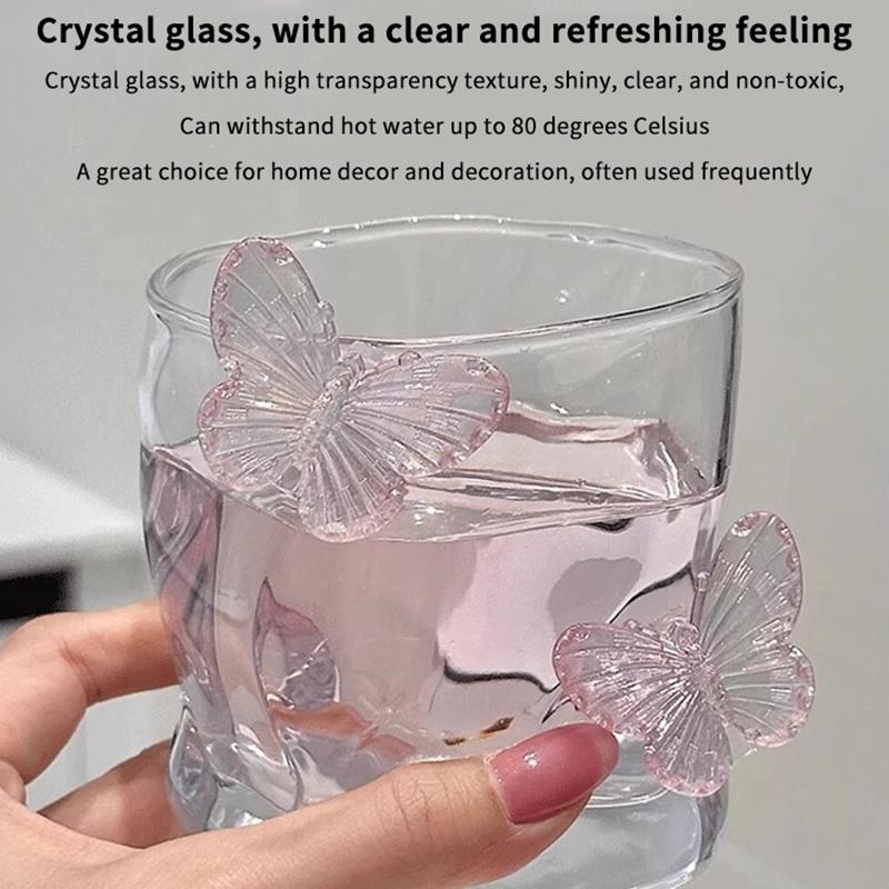 200Ml Butterfly Crystal Glasscup Ins Transparent Beer Juice Milk Glass New Home Exquisite Irregular Whiskey Decorative Glass