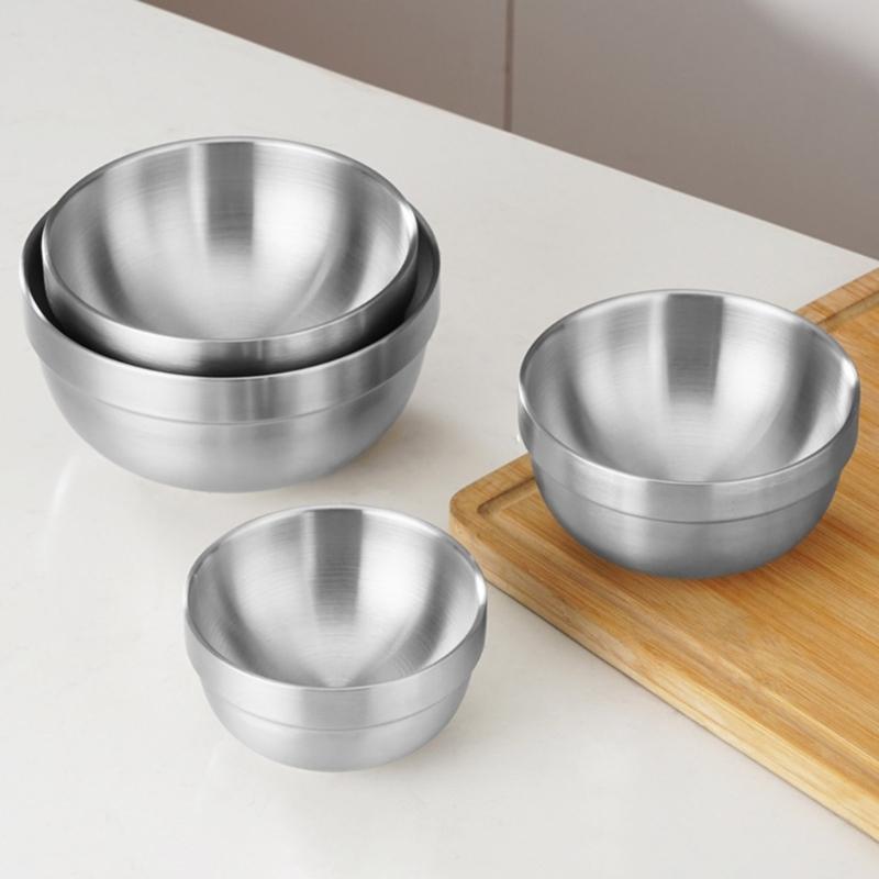 Double Layer Bowl Metal Food Serving Dishes Stainless Steel Bowl for Outdoor Use Dishwasher Safe Soup Bowl Kitchenwares