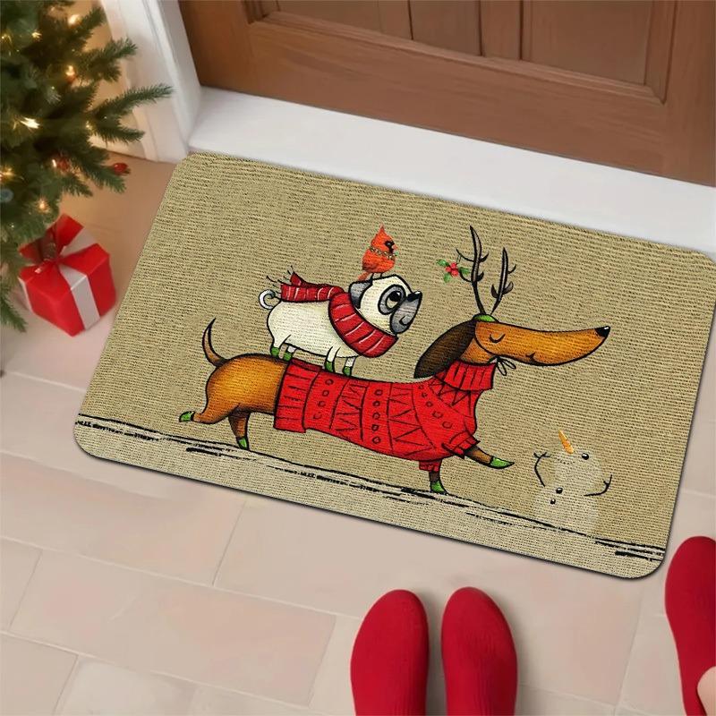 Red Welcome Christmas Doormat Snowflake Pine Tree Print Indoor Entryway Floor Carpet Winter Holiday Area Rug for Home Decoration