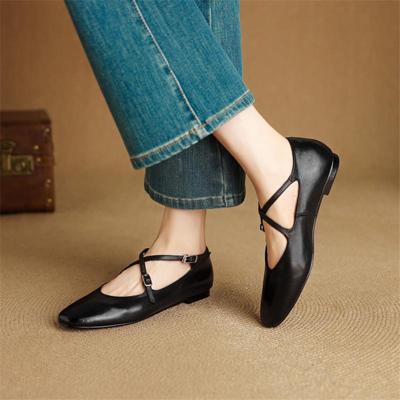 Fashion New Spring/summer Genuine Leather Women Shoe Round Toe Shoes for Women Fashion Mary Jane Shoes Low Heel Women Pumps Flat Shoes