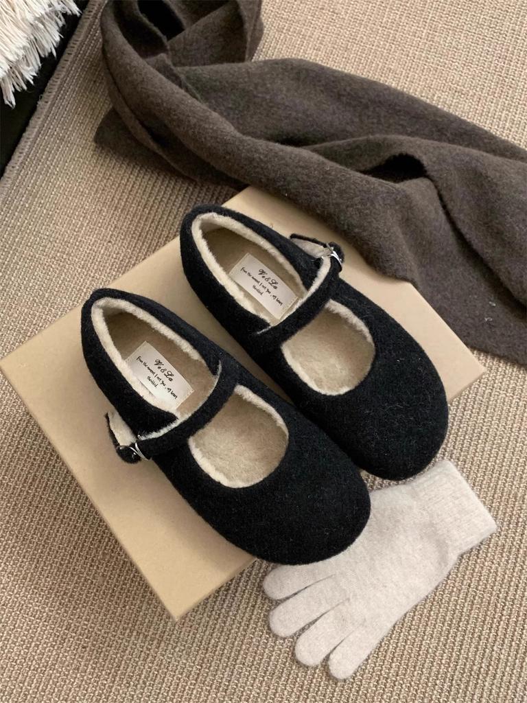 Thick-soled fluffy shoes women's shoes wear 2025 new autumn and winter velvet warm cotton shoes versatile Mary Jane single shoes