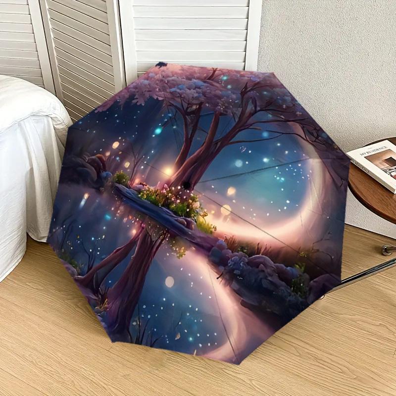 1 Stück Verzauberter Wald Reflexionsschirm mit Kunststoffgriff, Geeignet für alle Jahreszeiten, Zuhause, Reisen, Outdoor-SchirmDD562