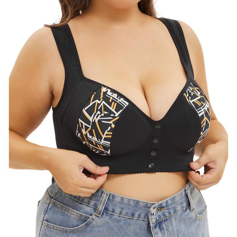 Oversized Bra, European and American Sizes, Cross-border Hot-selling Large Cup Vest-style Front-button Printed Underwear