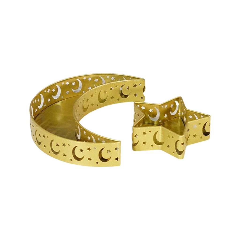 Set aus 2 eleganten Obstschalen-Ausstellern aus Eisenhandwerk mit Halbmond- und Burgmotiv, ideal für Ramadan-Feiern