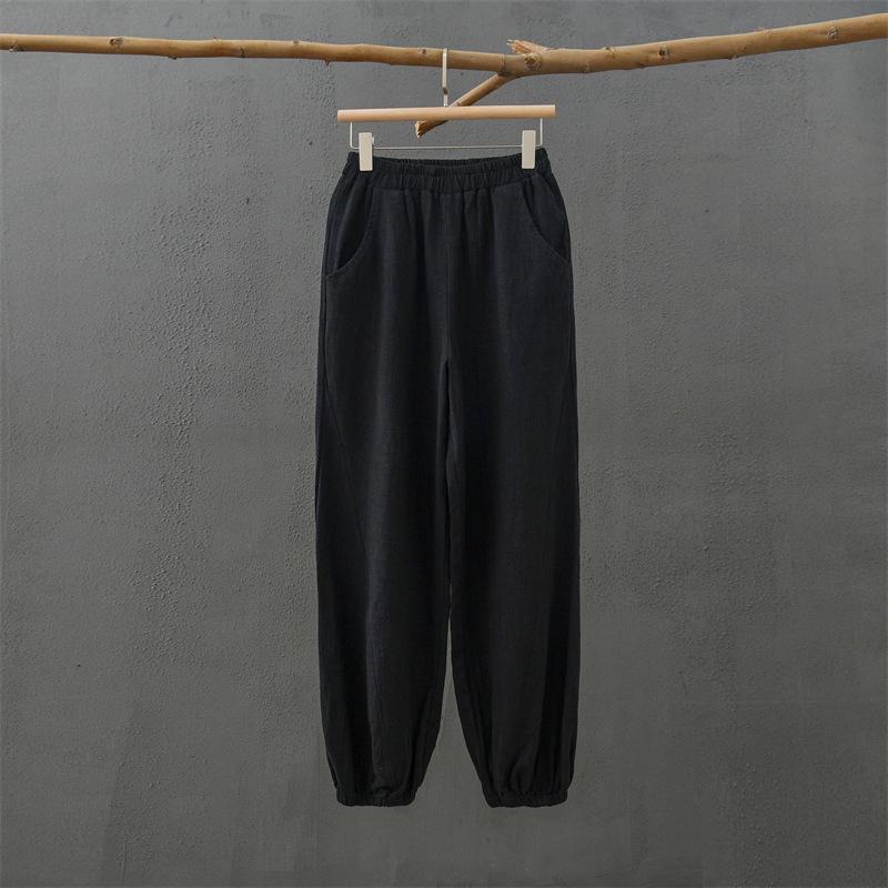 Damen Retro Ramie Baumwolle Leinen Yoga Laternenhose - Sandgewaschen, Zen Meditation Stil