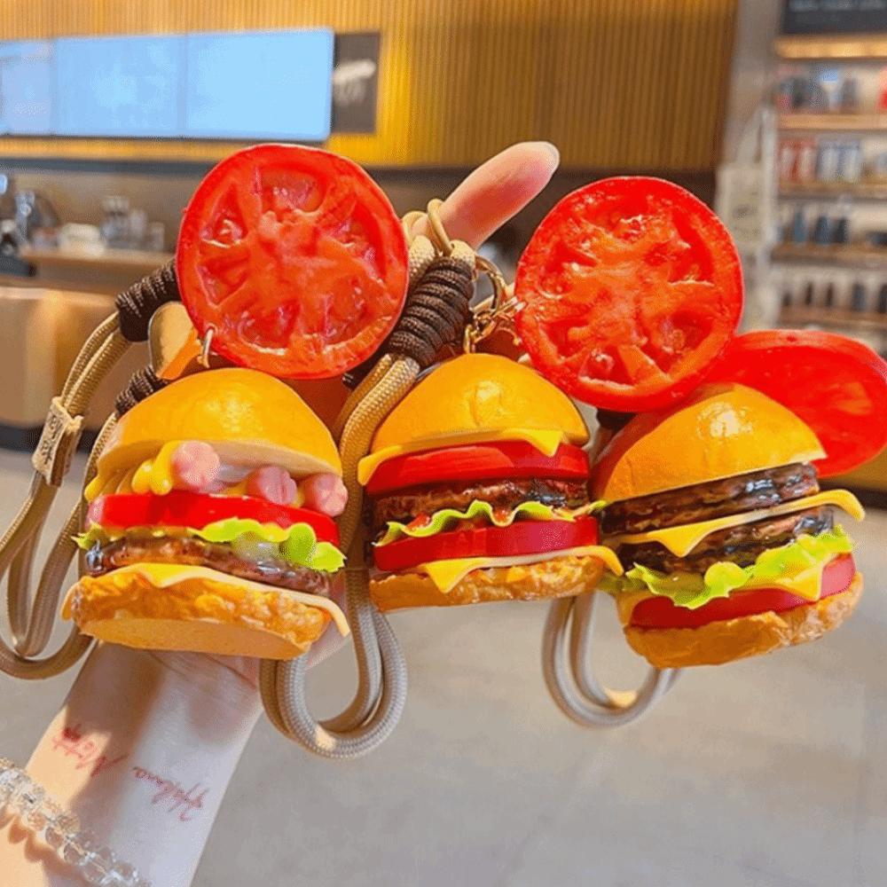 PVC Simulation Hamburger Keyring Realistic Food Beef Hamburger Ornaments Giveaway