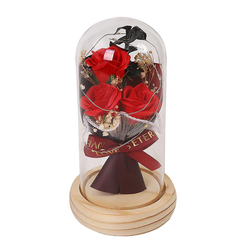 Valentines Rose Birthday Gifts For Women, Artificial Flower Light Up Rose In Glass Cover Decorative Gift For Wife Mom Best Friend Girlfriend Grandma