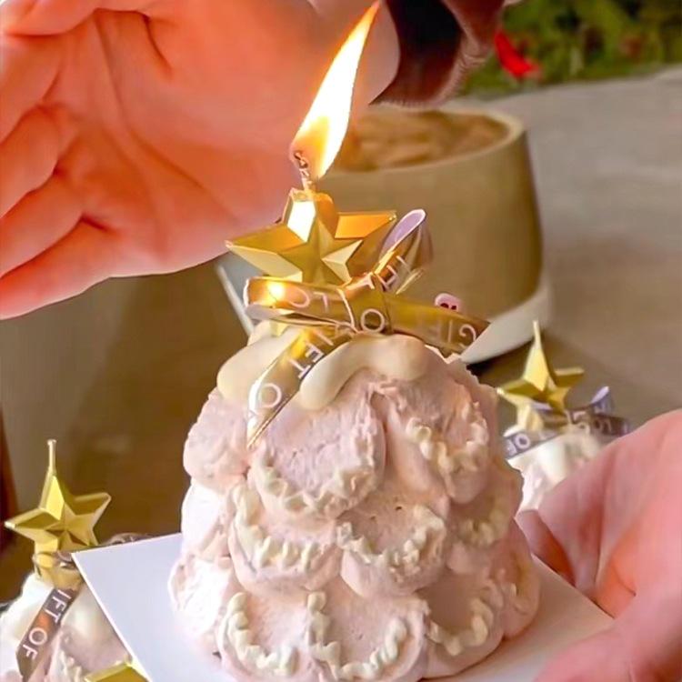 2024 Christmas Cake Decorations: Mini Tree, Ribbon, Star, and Candle Toppers
