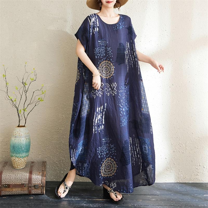short sleeve oversized cotton vintage floral new in dresses for women casual loose maxi long summer dress