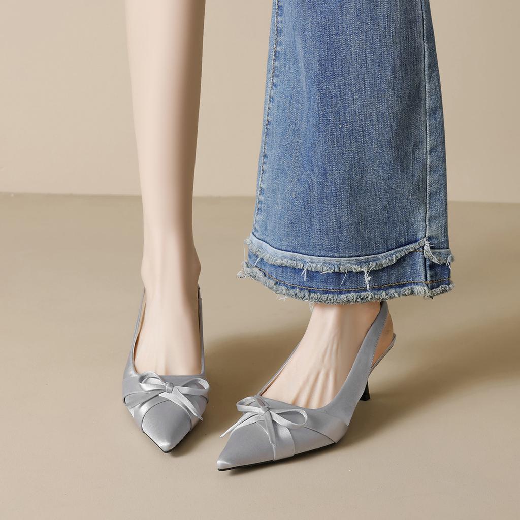 Weiwei Girl 338-6 Französische Schöne Spitzkopf Schleife Baotou Sandalen Damen Nicht Müde Füße Stiletto Hohe Absätze Damenschuhe