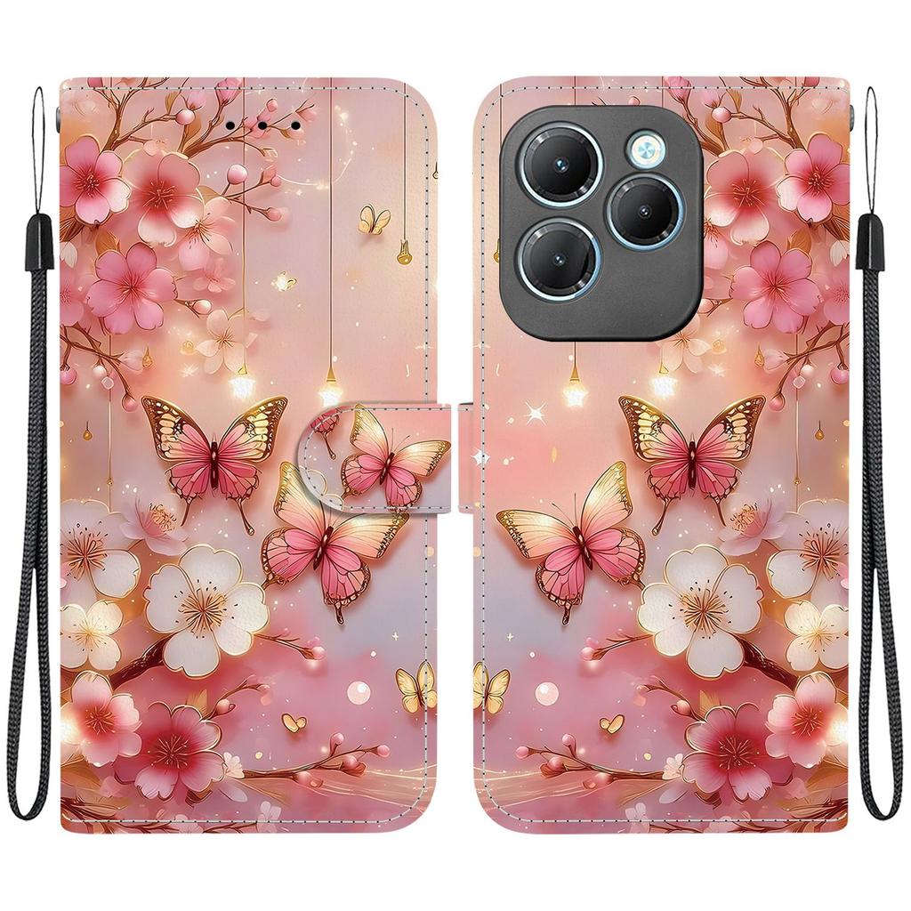 Handmade PU Leather Flip Case for Infinix Hot 40 / Hot 40 Pro Anti-Slip Shockproof Cover with Wrist Strap & Heart/Rose Cat Designs